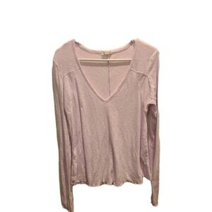 Intimately Free People Rock the Boat Light Pink V Neck Long Sleeve Top Medium